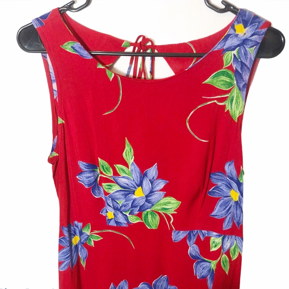 Stonebridge colorful tropical red floral maxi dress with keyhole back
